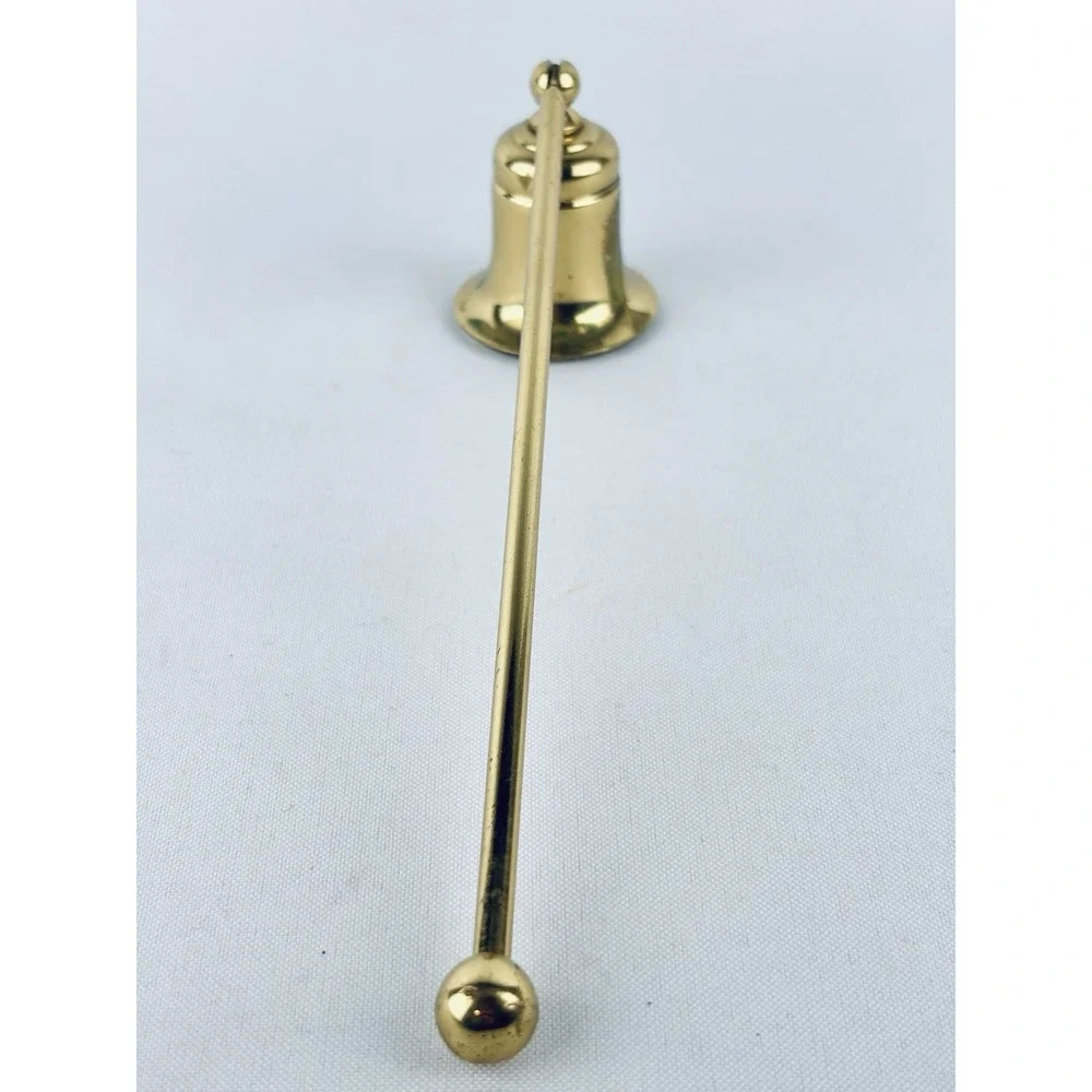 Vintage Golden Solid Brass Candle Extinguish Snuffer Bell w/ Short Handle